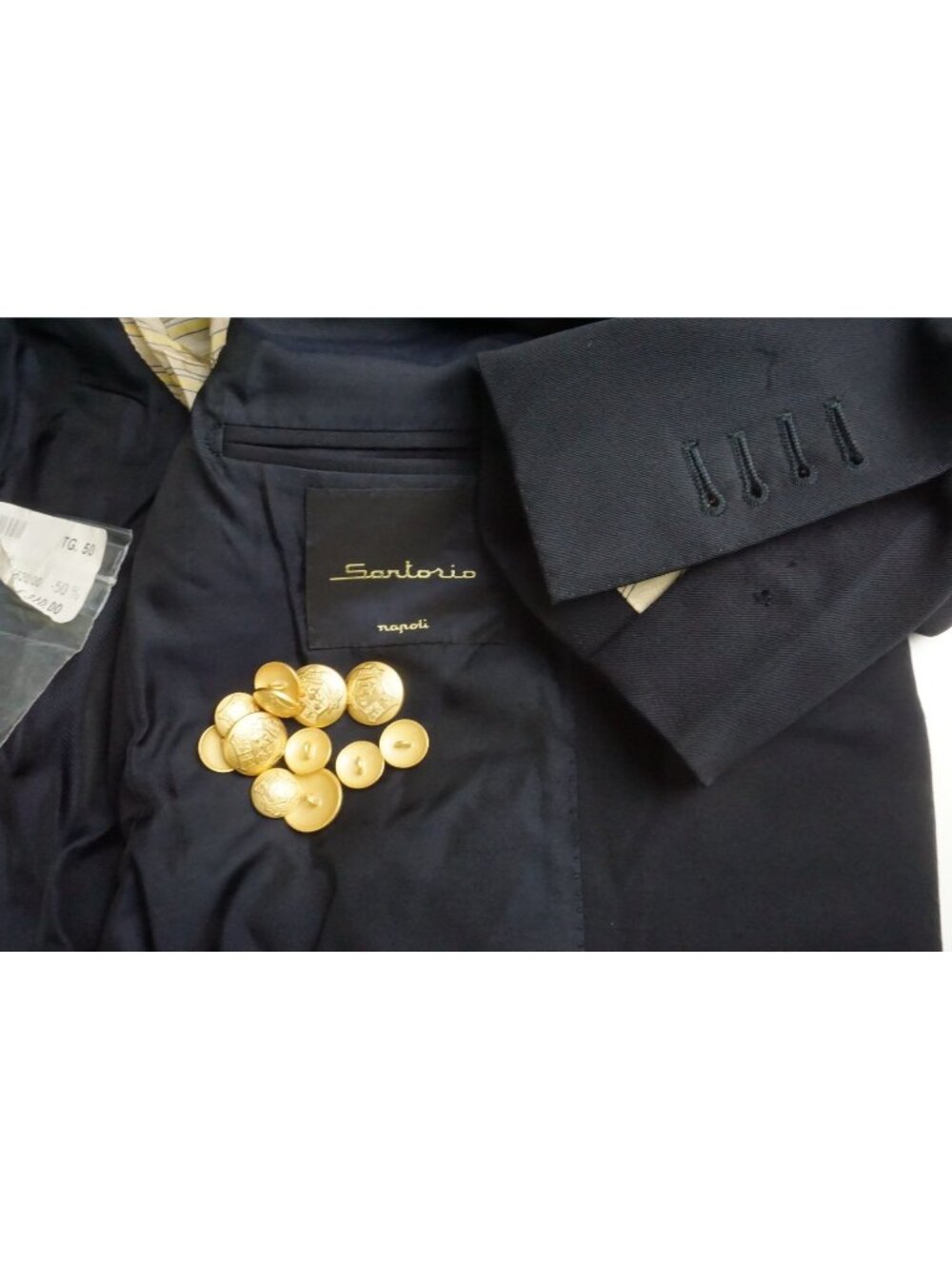 Sartorio Navy Blue Gold Button S150s Wool Sport Coat Jacket Sz 50EU 40US